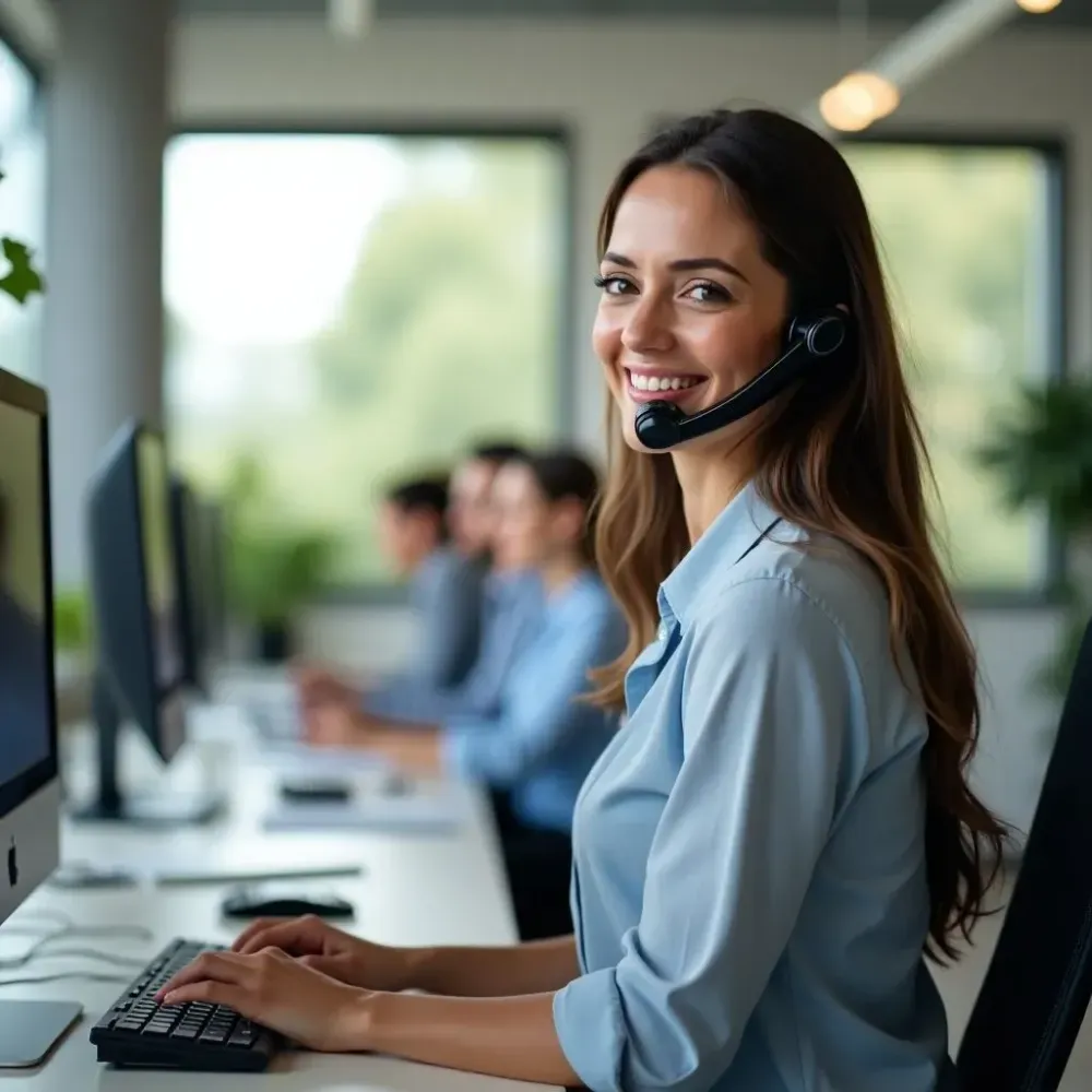 Friendly recruitment support agent assisting clients through Chameleoni’s platform – professional hiring assistance.