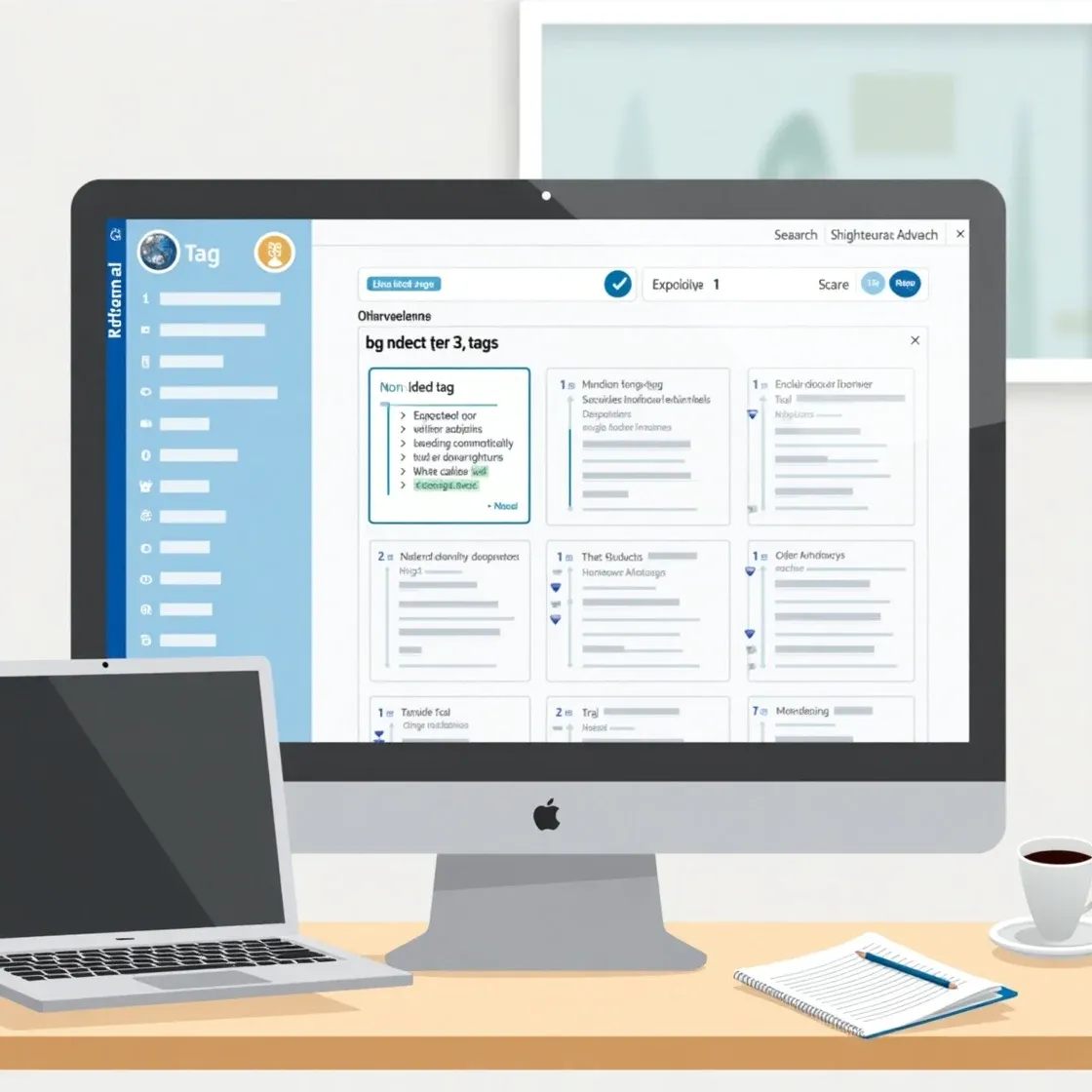 A recruiter uses Chameleon-i’s tag system interface to search and auto-select related tags across tier levels on a desktop screen.