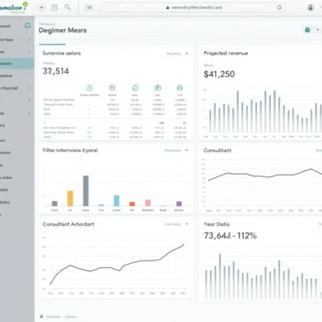 Chameleon-i recruitment dashboard showing KPIs, projected revenue, and consultant activity analytics in a real-time interface.