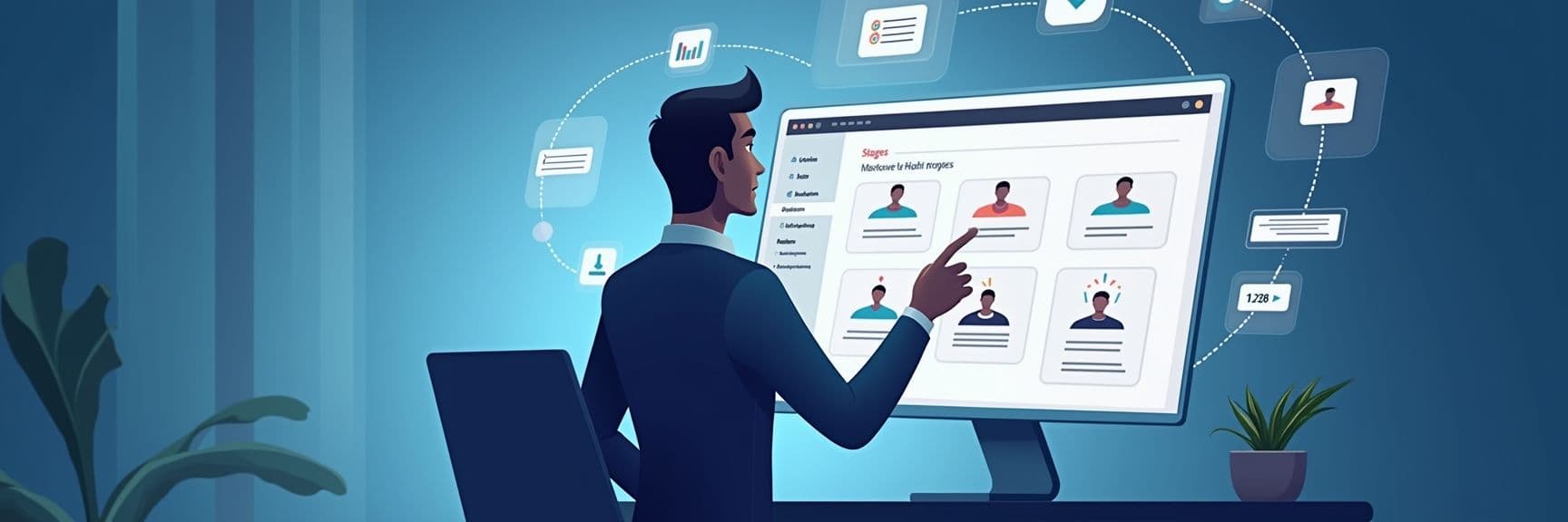 Recruiter using a fast, modern CRM system with visual job and candidate tracking tools