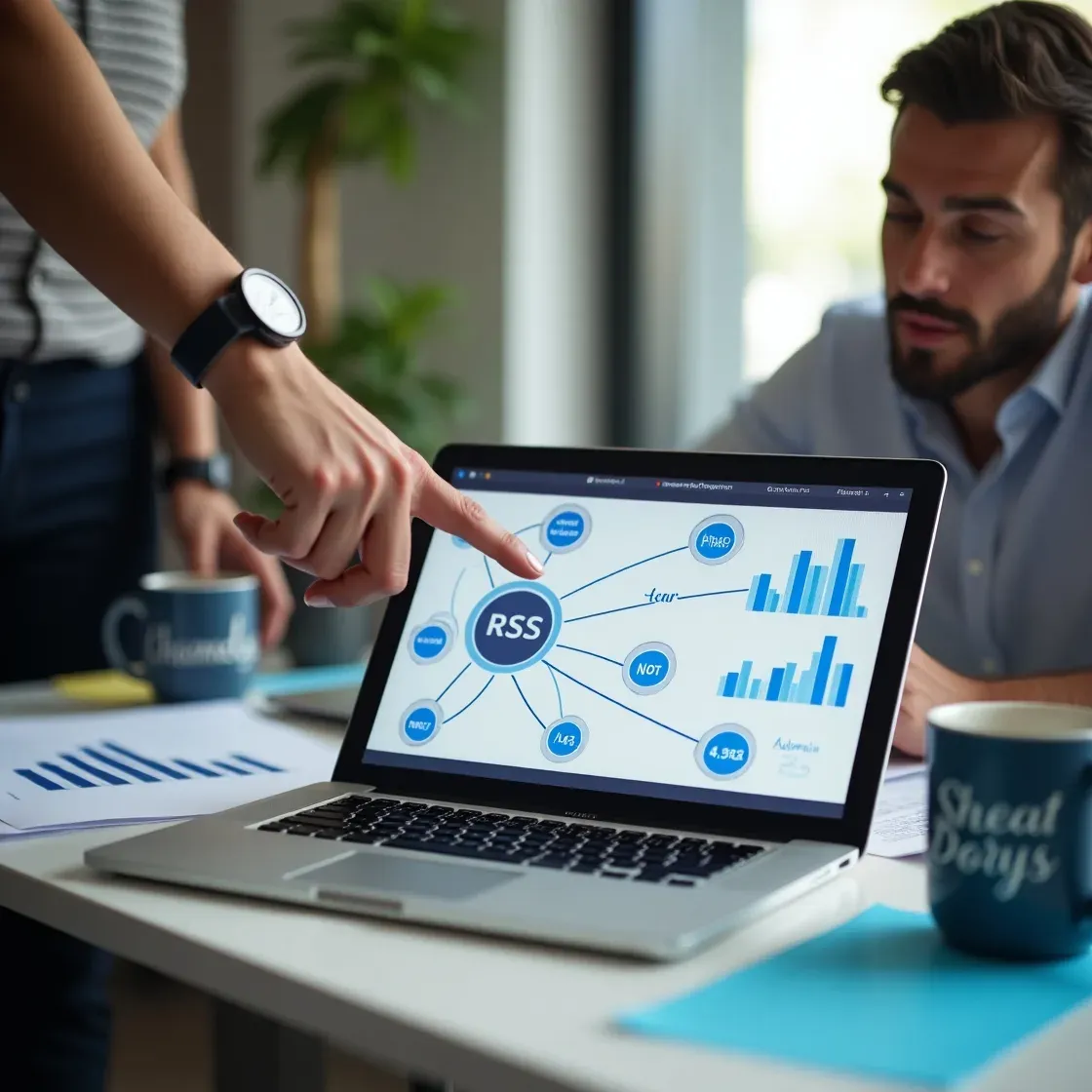 Two recruiters collaborate on automating job vacancy sharing using RSS feeds and social media platforms like Twitter and Facebook.