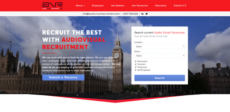 Screenshot of Audio Visual Recruitment website